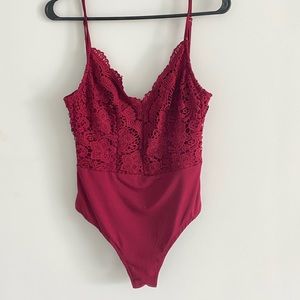 Boohoo Maroon red Lace bodysuit